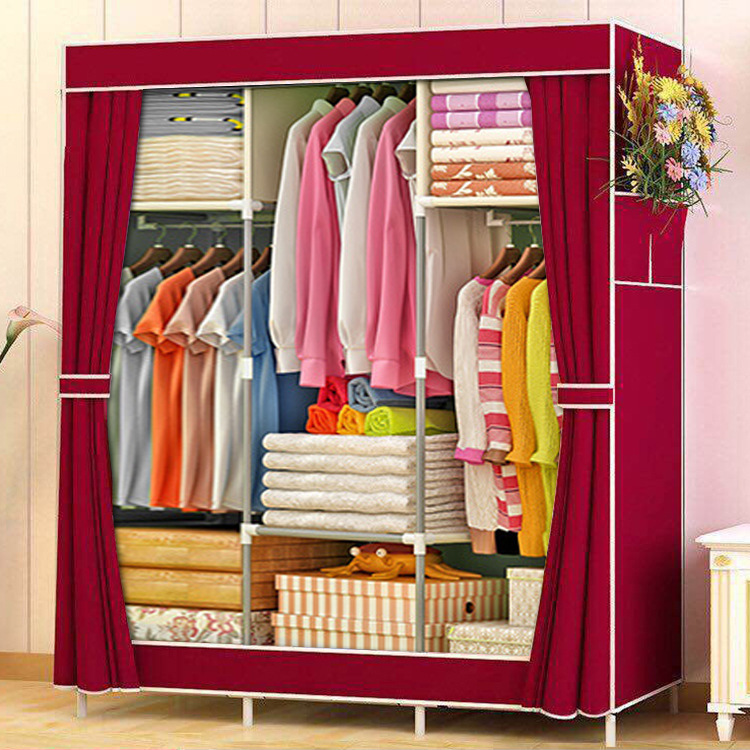 Simple Modern Steel Tube Assemble Fabric Portable Wardrobe Armoire Closet With Shelves And Cover