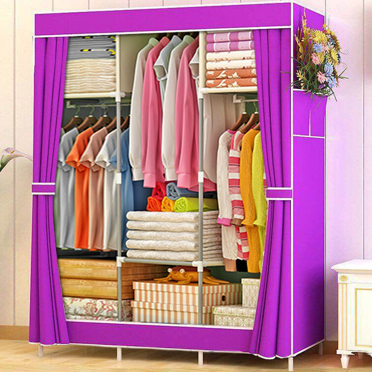 Simple Modern Steel Tube Assemble Fabric Portable Wardrobe Armoire Closet With Shelves And Cover