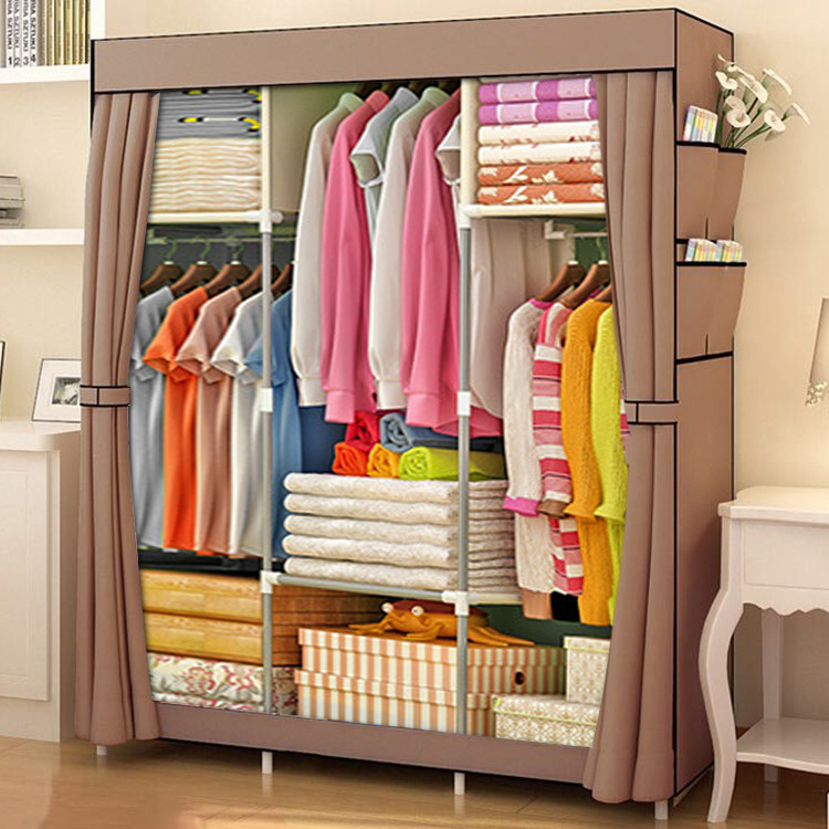 Freestanding Assembly Fabric Closet Organizer Armoire Wardrobe Cabinet With Hanging Rod