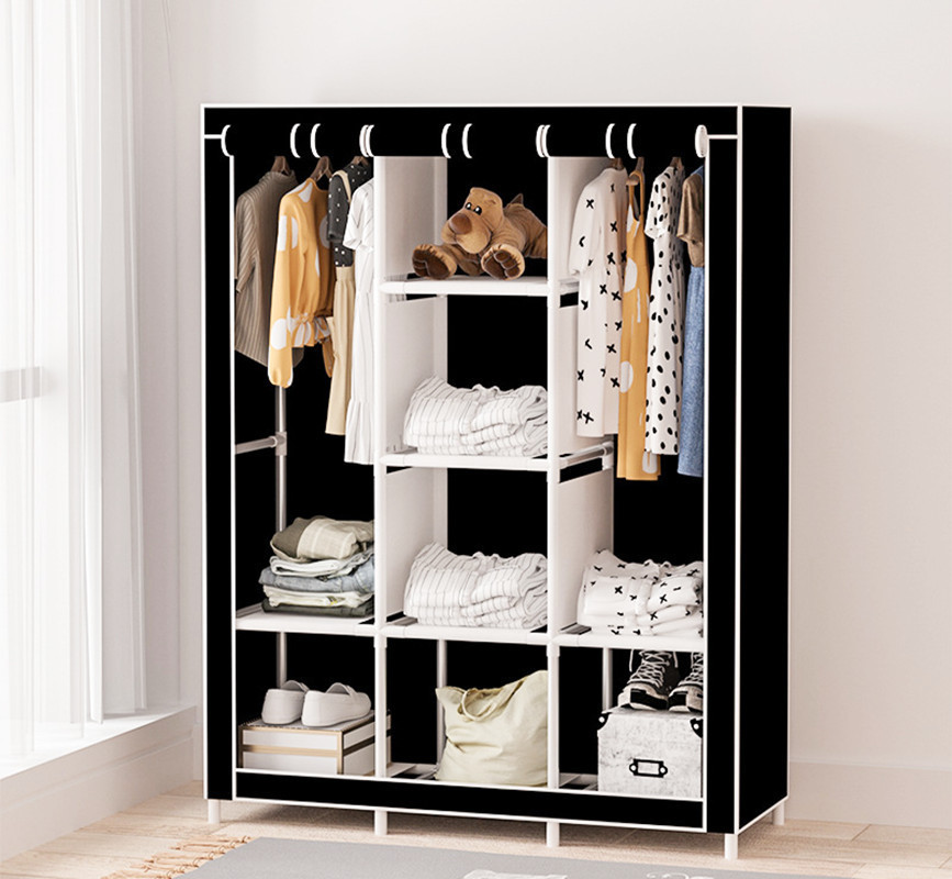 Heavy Duty Home Furniture Metal Modern Portable Clothes Storage Rack Wardrobe With Cover