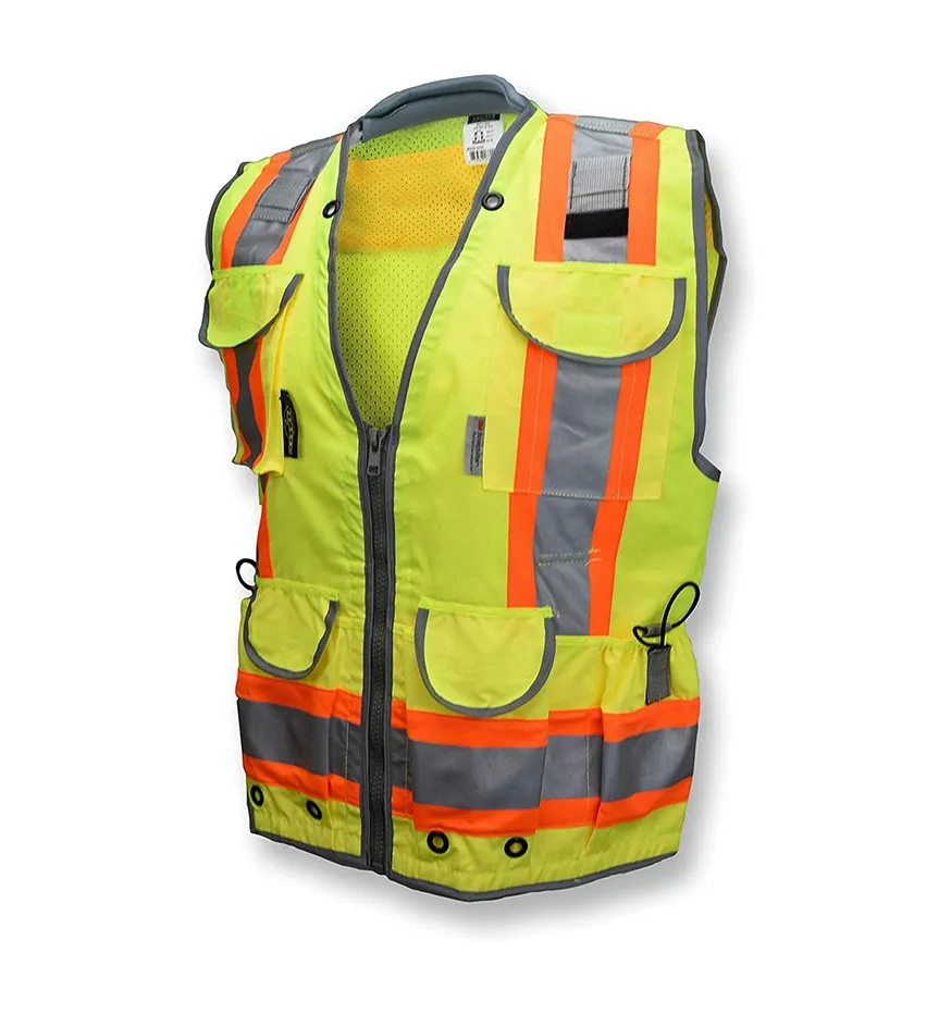Custom High Visibility Clothing Heavy Duty Construction Mens Reflective Vest With Pockets