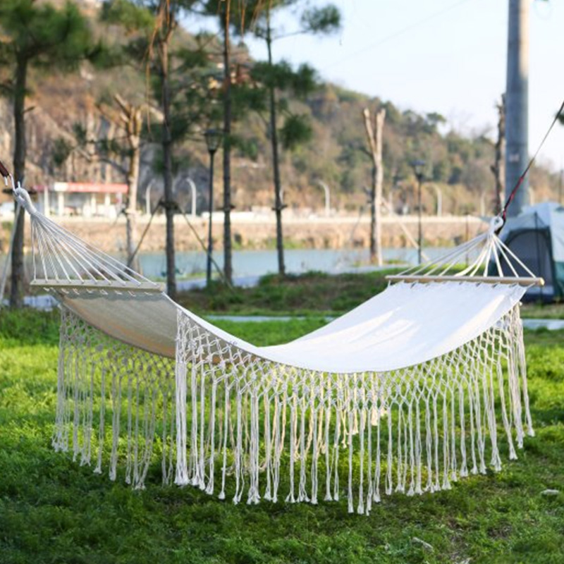 Heavy Duty Outdoor Portable Large Double Cotton Fringe Picnic Travel Patio Hanging Hammock