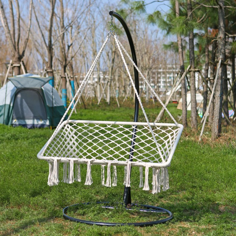 Square Double Person Swing Chair Beige Square Macrame Swing Chair