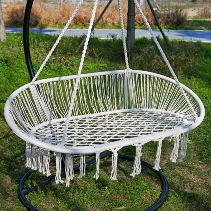 Balcony Relaxing Cotton Rope Indoor Outdoor Handmade Swing Chair With Stand