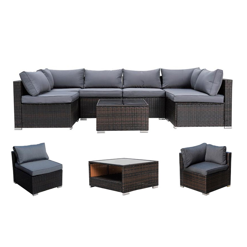 7pcs Outdoor Rattan Wicker Sectional Patio Furniture Sofa Sets Backyard Seating