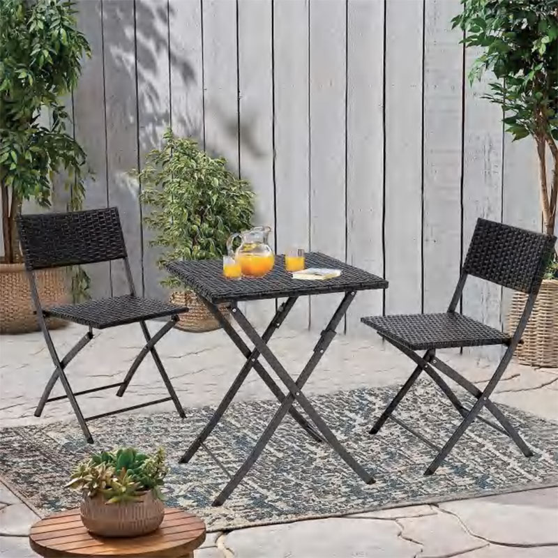 Outside Backyard Balcony Small Rattan Furniture Patio Wicker Table And Chairs Set