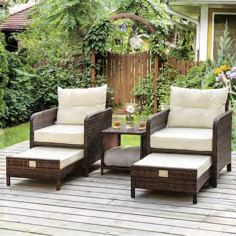 3 Pieces 2 Chairs And 1 Table Outdoor Bistro Set Garden Rattan Furniture