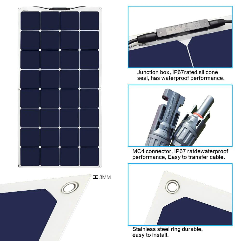 Outdoor High Power Ultra Slim Light Weight 100w 17.6v 1050x540x3mm Flexible Solar Panel