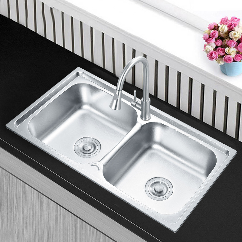 Square Popular Design Easy Clean Kitchen Sink 304 Stainless Steel Double Bowl