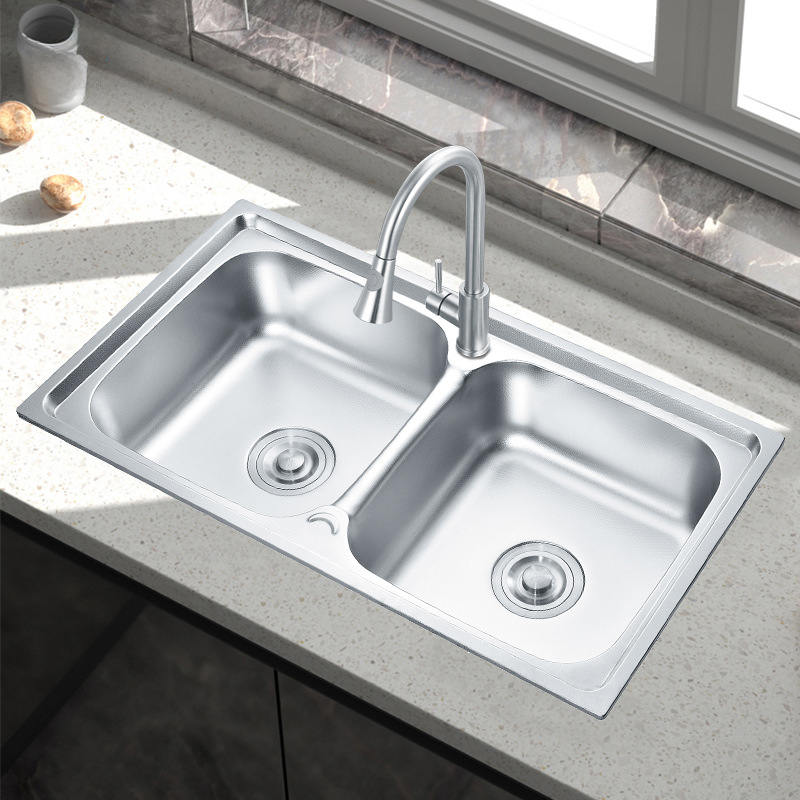 Modern Kitchen Basin Double Bowls Custom Size 304 Stainless Steel Kitchen Sink