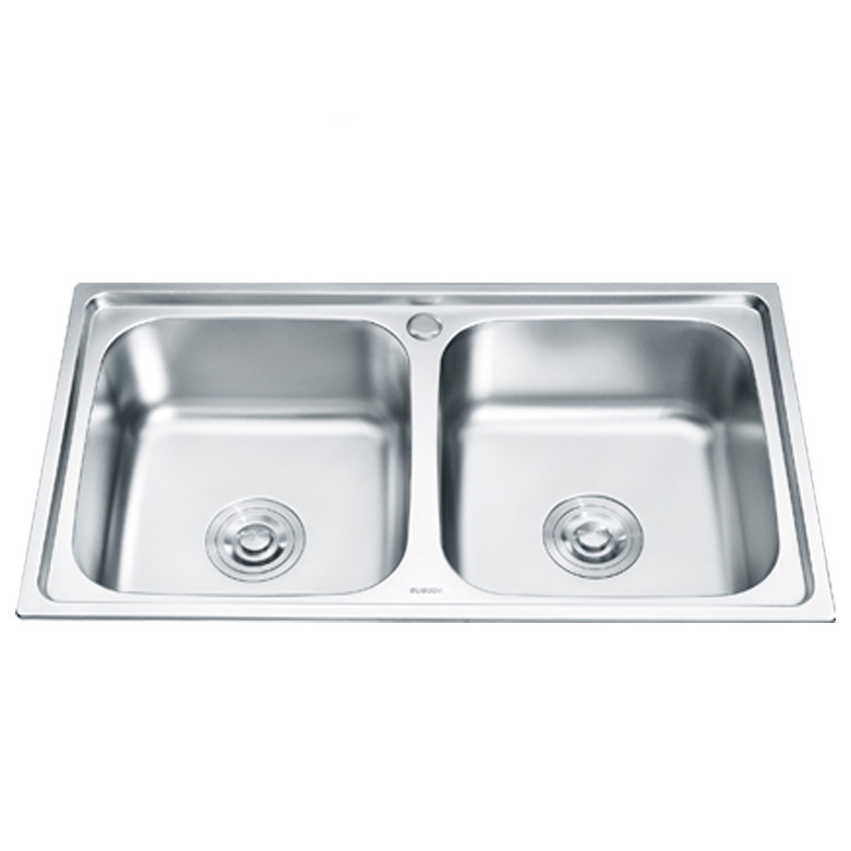 Sus 304 Brushed Stainless Steel Rectangular Under Mounted Deep Double Bowl Kitchen Sink