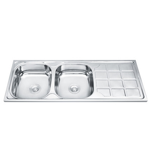 Double Bowl Stainless Steel Sink With Drainboard