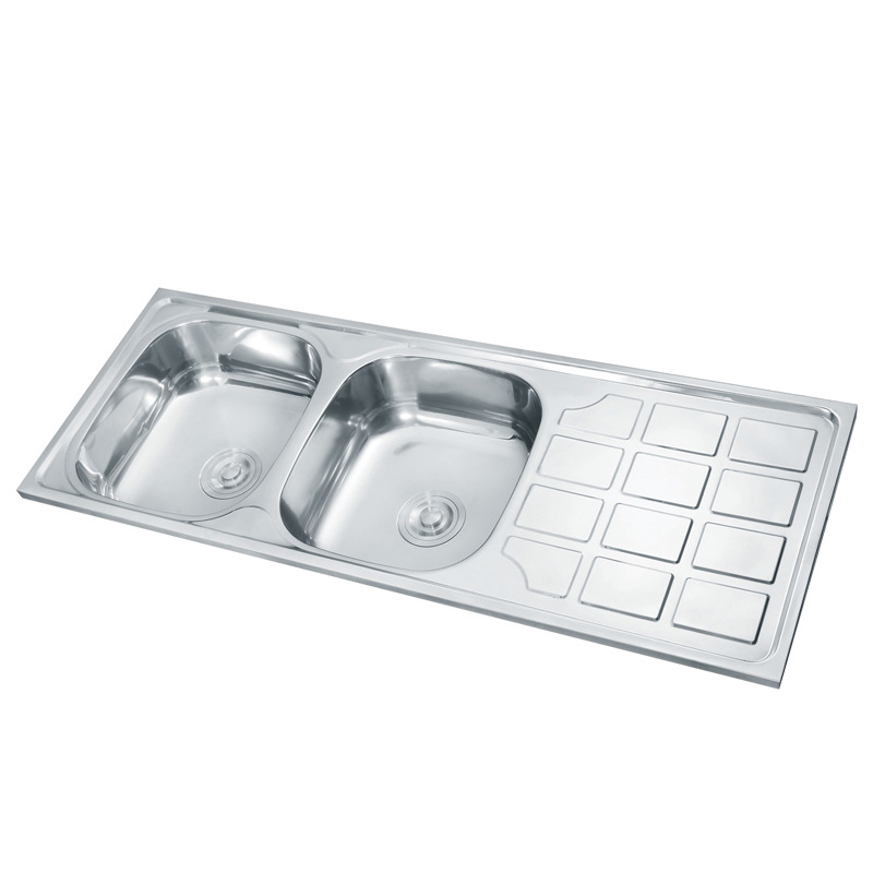 New Modern Simple Double 304 Stainless Steel Two Bowls Polished Square Kitchen Sink