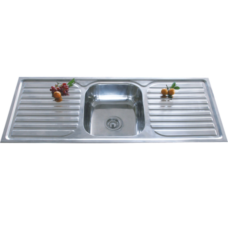 Modern Polished 304 Rectangular Draining Bowl Stainless Steel Single Drainboard Kitchen Sink