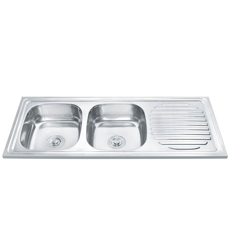 Large Capacity Commercial Luxury Handmade Drainboard Stainless Steel Double Bowl Kitchen Sink