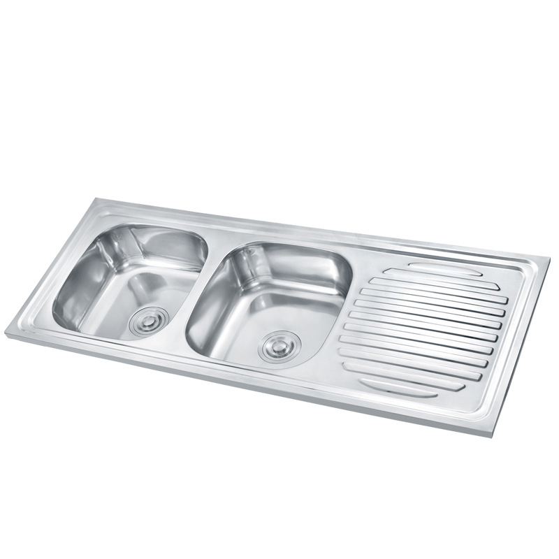 Large Capacity Commercial Luxury Handmade Drainboard Stainless Steel Double Bowl Kitchen Sink